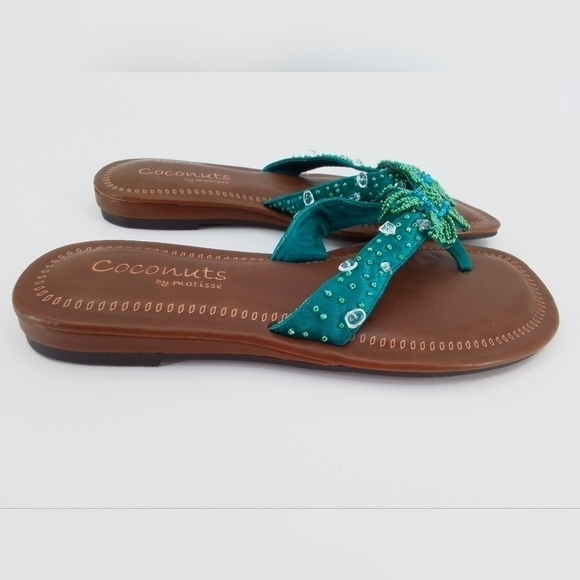 New Coconuts by Matisse Thong Sandals Blue & Green SEASTAR Beaded sz 8 - Picture 2 of 3